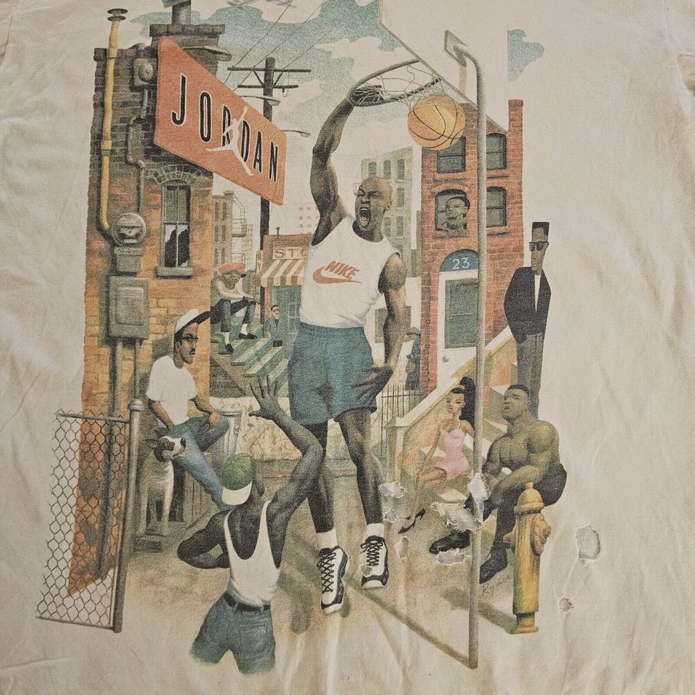 Vintage Nike Air Jordan Hoop Heroes Mark Ryden Art T-Shirt L 90s Single Stitch